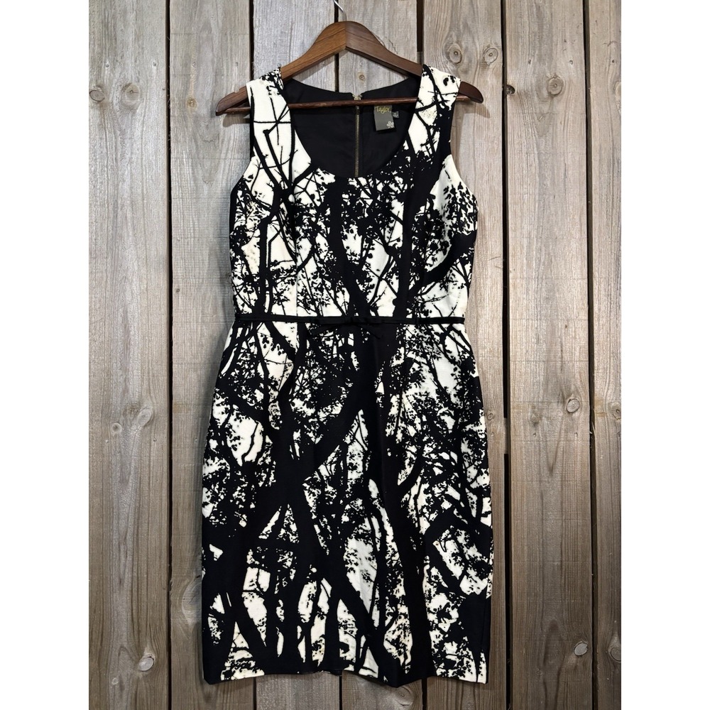 Taylor Black & Ivory Abstract Sheath Dress | Sleeveless Zip Back |‎ Size 10